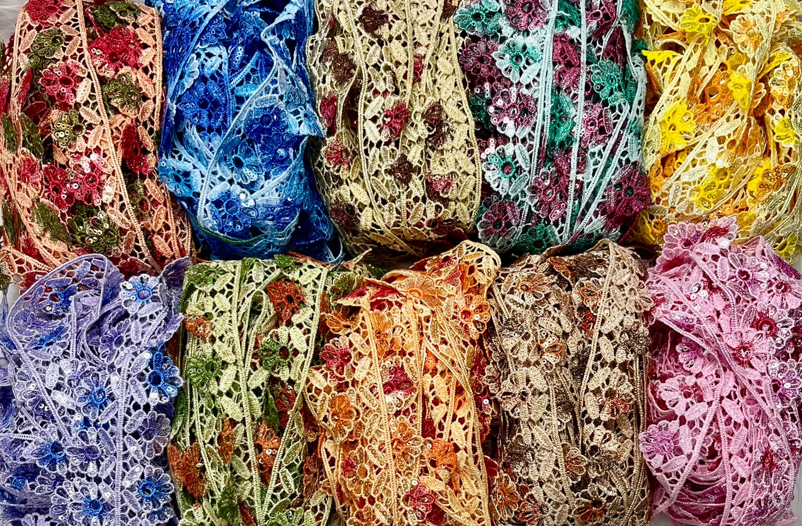 China Sitari Multi-Color Medium Lace with floral sequins by Karachi Lace Center