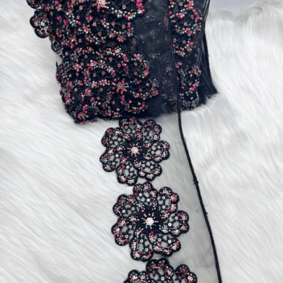 Black Mesh Floral Cutdana Lace 4