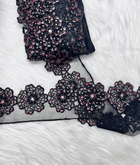 Black Mesh Floral Cutdana Lace 5