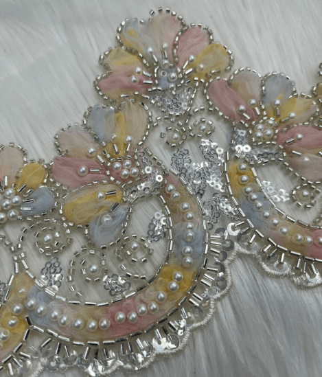 Luxury Pastel Floral Cutdana Lace 2